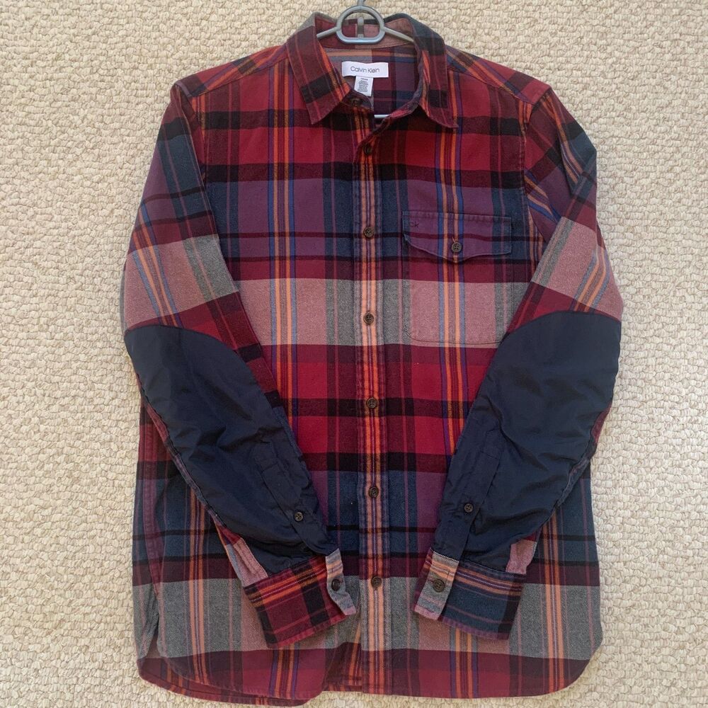 Calvin Klein Elbow Patch Plaid Flannel Size S